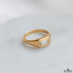 "Roxy" 18 carat gold plated signet ring with white stone