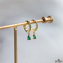 "Raindrop" sm guld hoops med farvet og drbeformet sten