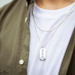 "Blade" Sterling slv herrehalskde med razor blade