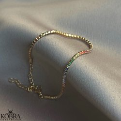 "Spring" armbnd med multifarvet sten i forgyldt