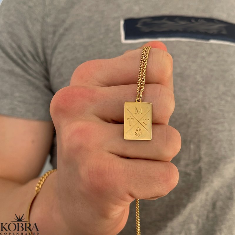 "Reign" guld halskde til mnd med gravering inkl. 2 mm panzer kde