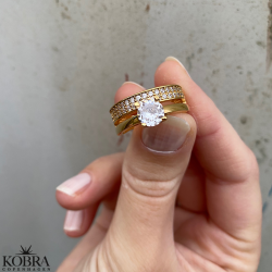 "Stella" 18 karat forgyldt 2-i-1 ring med hvide sten