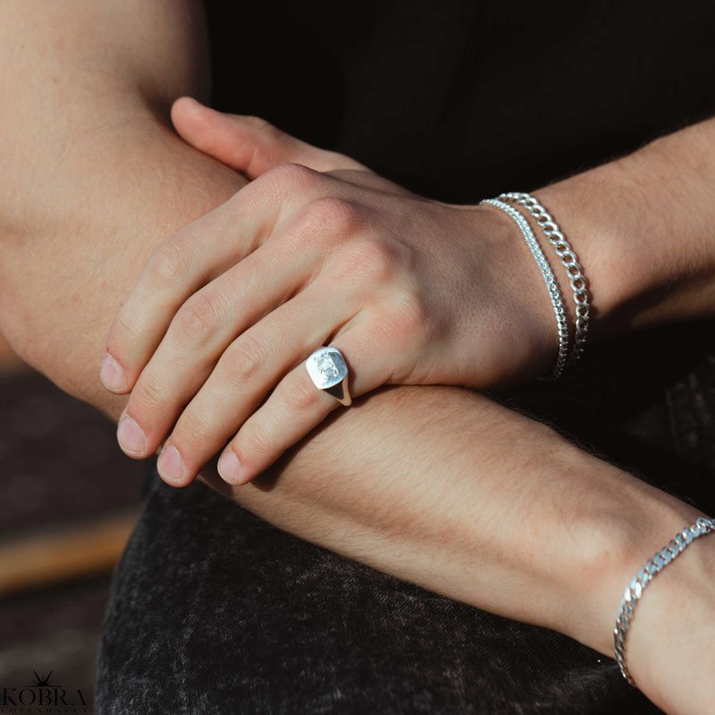  "Panzer" chunky silver bracelet with thick links for men