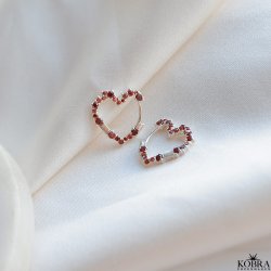 "Mikami" sm slv hjerte reringe med rde eller bl sten