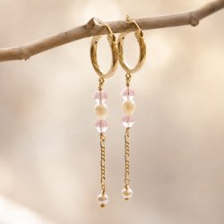 "Blush Pearl" �reringe  med rosa krystaller &amp; ferskvandsperler
