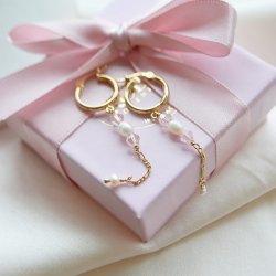 "Blush Pearl" �reringe  med rosa krystaller &amp; ferskvandsperler