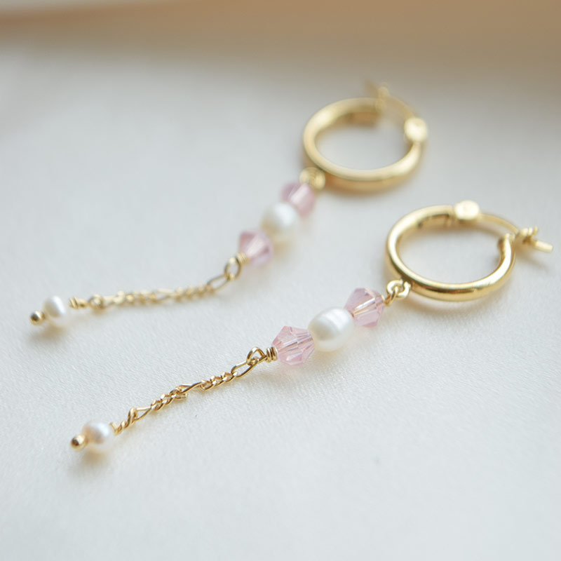 "Blush Pearl" �reringe  med rosa krystaller &amp; ferskvandsperler