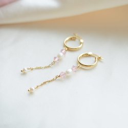 "Blush Pearl" �reringe  med rosa krystaller &amp; ferskvandsperler