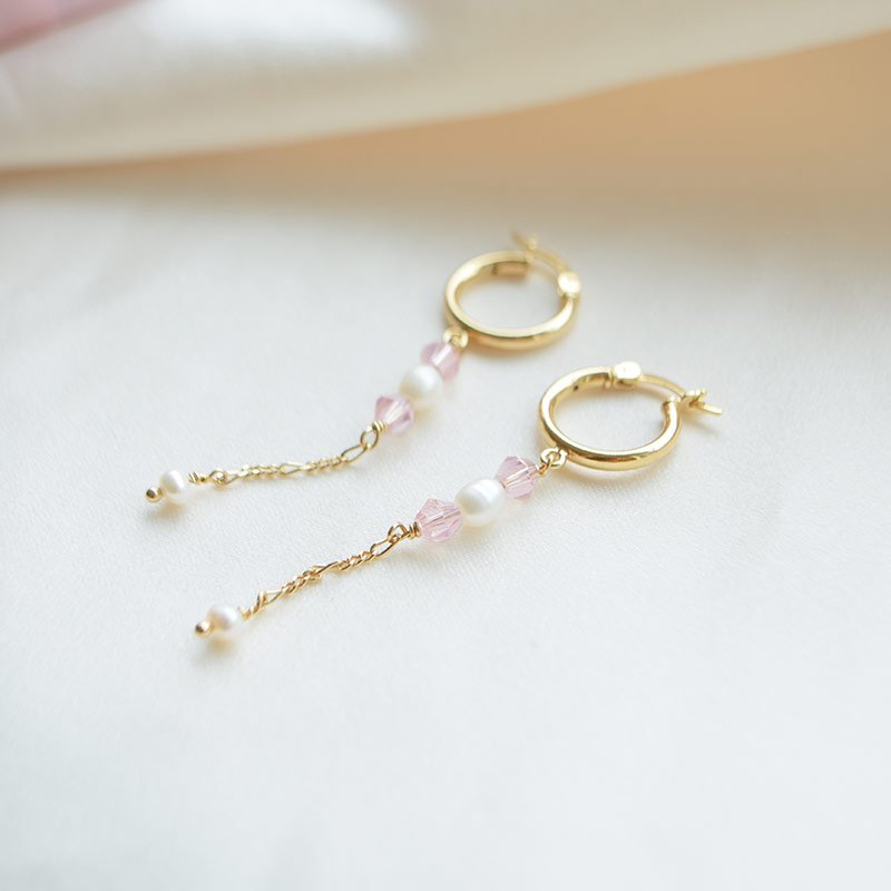 "Blush Pearl" �reringe  med rosa krystaller &amp; ferskvandsperler
