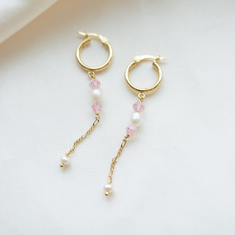 "Blush Pearl" �reringe  med rosa krystaller &amp; ferskvandsperler