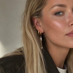 "Blush Pearl" �reringe  med rosa krystaller &amp; ferskvandsperler