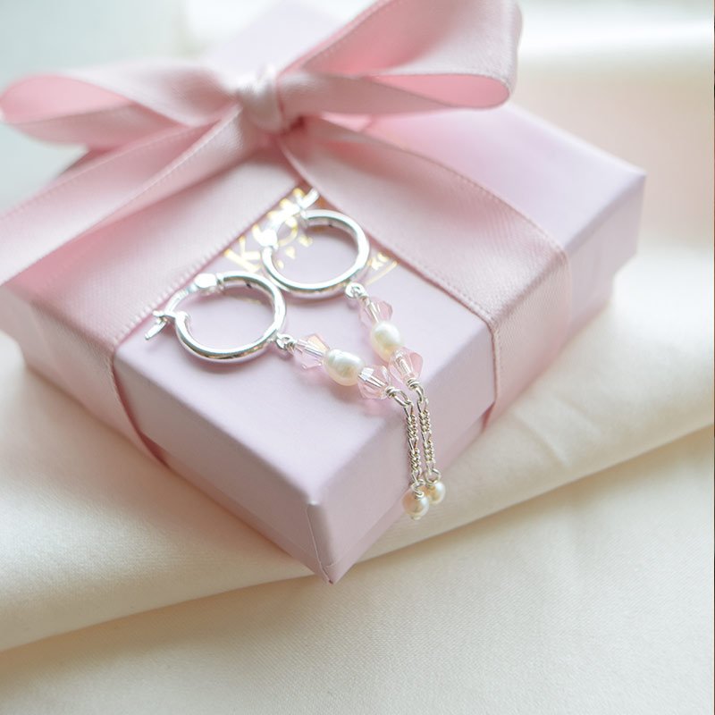 "Blush Pearl" S�lv�redobber med krystaller &amp; ferskvannsperler
