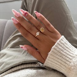 "Dazzling" Gold Plated Ring with Engraving � 18K Sterling Silver &amp; White Stones