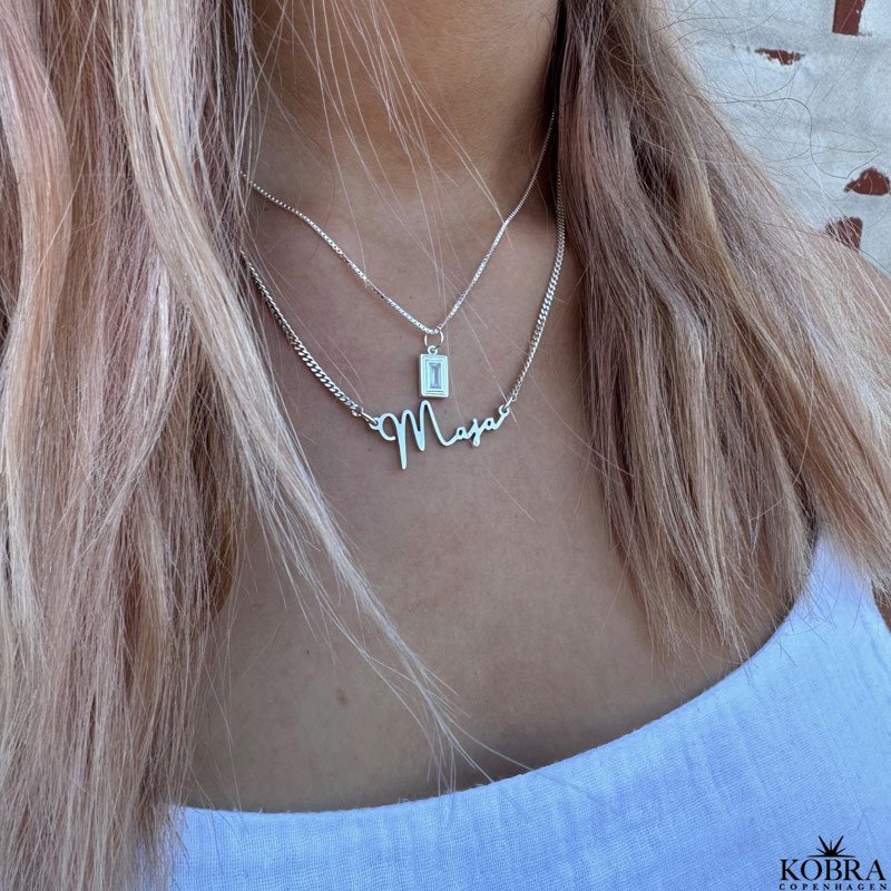 "Roxy" firkantet slv halskde med sten