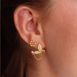 "Mariposa" sommerfugle-øreringe i guld med sten og kæde