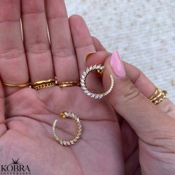 "Gabriella" gold earrings with round and oval white stones