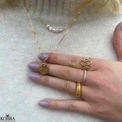 Round "Rocket" cross engraving necklace with stones in gold