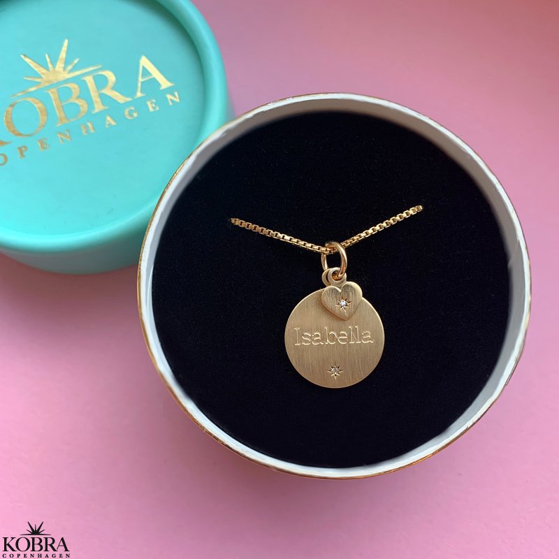 "Rocket" guld halskde med hjertevedhng og din gravering