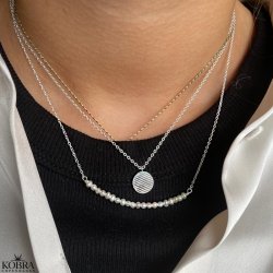 "String" slv perle halskde med gte hvide ferskvandsperler