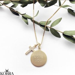 Guld amulet / halskde med lille kors - inkl. gravering!