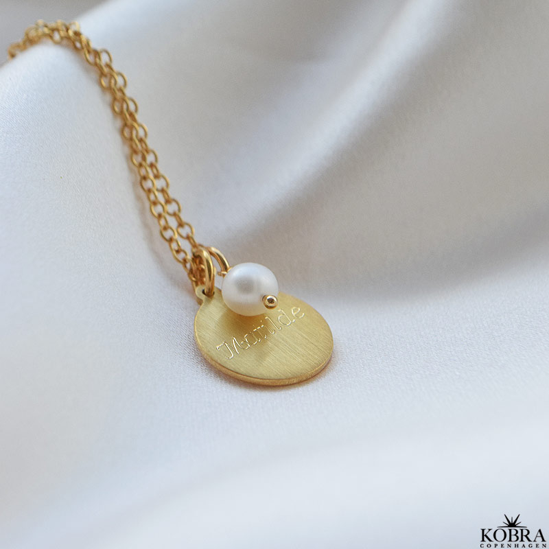 "Sweet Words" gold amulet necklace with freshwater pearl, including personal engraving
