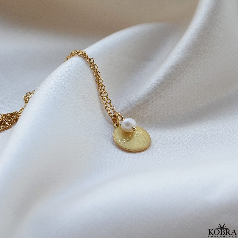 "Sweet Words" gold amulet necklace with freshwater pearl, including personal engraving