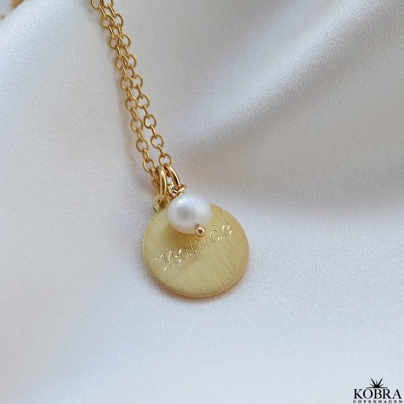 "Sweet Words" gold amulet necklace with freshwater pearl, including personal engraving