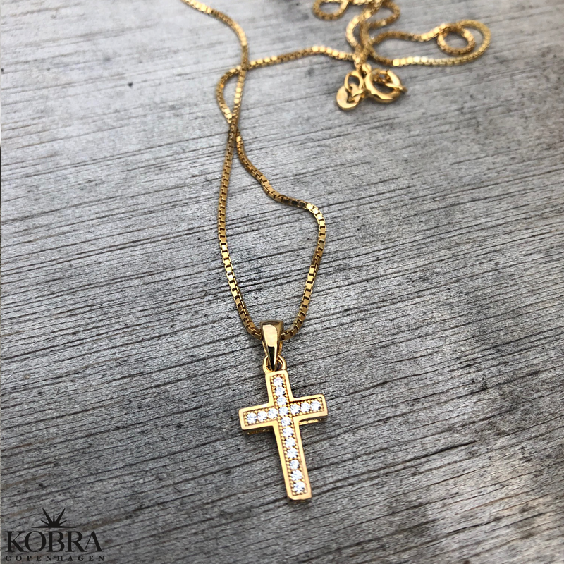 "Ruth" guld kors halsband med stenar