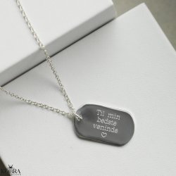 "Rylie" slv halskde til herre med hammerslet dogtag og din gravering