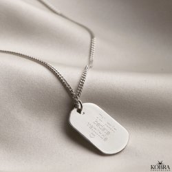 "Rylie" slv halskde med hammerslet dogtag og din gravering