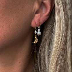 "Moon" guld �reringe med perle og hammersl�et m�ne