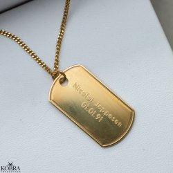 "Salem" guld dogtag halskde med 2 mm. panzerkde og gravering