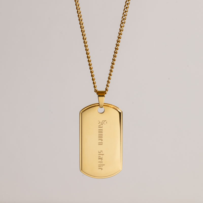 "Salem" dogtag i 18k gullbelagt st�l med gravering