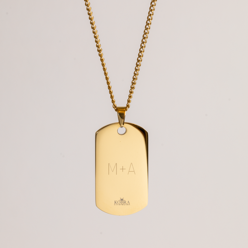 "Salem" dogtag i 18k gullbelagt st�l med gravering