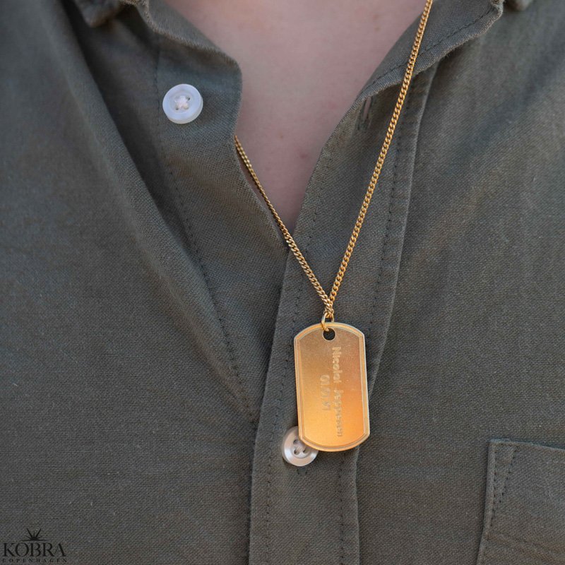 "Salem" guld dogtag halskde med 2 mm. panzerkde og gravering