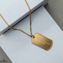 "Salem" guld dogtag halskde med 2 mm. panzerkde og gravering