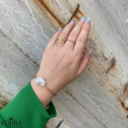 "Sarasota" guld armbnd med stor ferskvandsperle