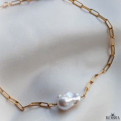 "Sarasota" guld halskde med stor ferskvandsperle