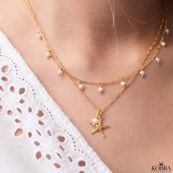 "Sea of Love" guld halskde med sstjerne og perle