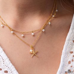 "Sea of Love" guld halskde med sstjerne og perle