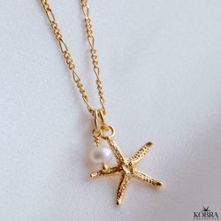 "Sea of Love" guld halskde med sstjerne og perle