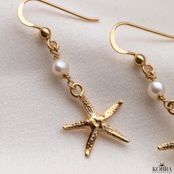 "Sea Of Love" 18 karat forgyldte reringe med sstjerner og gte perler