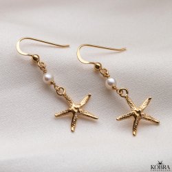 "Sea Of Love" 18 karat forgyldte reringe med sstjerner og gte perler