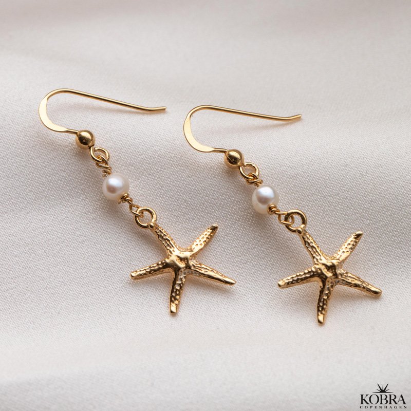 "Sea Of Love" 18 karat forgyldte reringe med sstjerner og gte perler