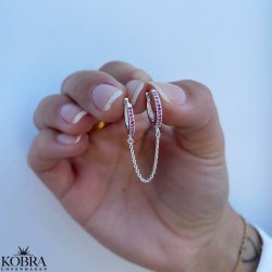 "Sienna" silver earrings with different colored stones for 2 holes in the ears