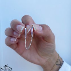 "Sienna" silver earrings with different colored stones for 2 holes in the ears