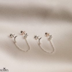 "Sigma" stjerne og måne sølv øreringe til 2 huller i øret