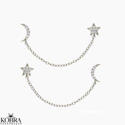 "Sigma" stjerne og måne sølv øreringe til 2 huller i øret