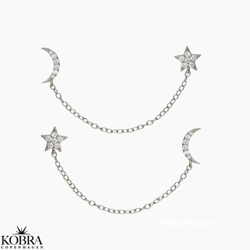 "Sigma" stjerne og måne sølv øreringe til 2 huller i øret