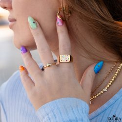 "Miami" chunky guld signet ring med farvet sten